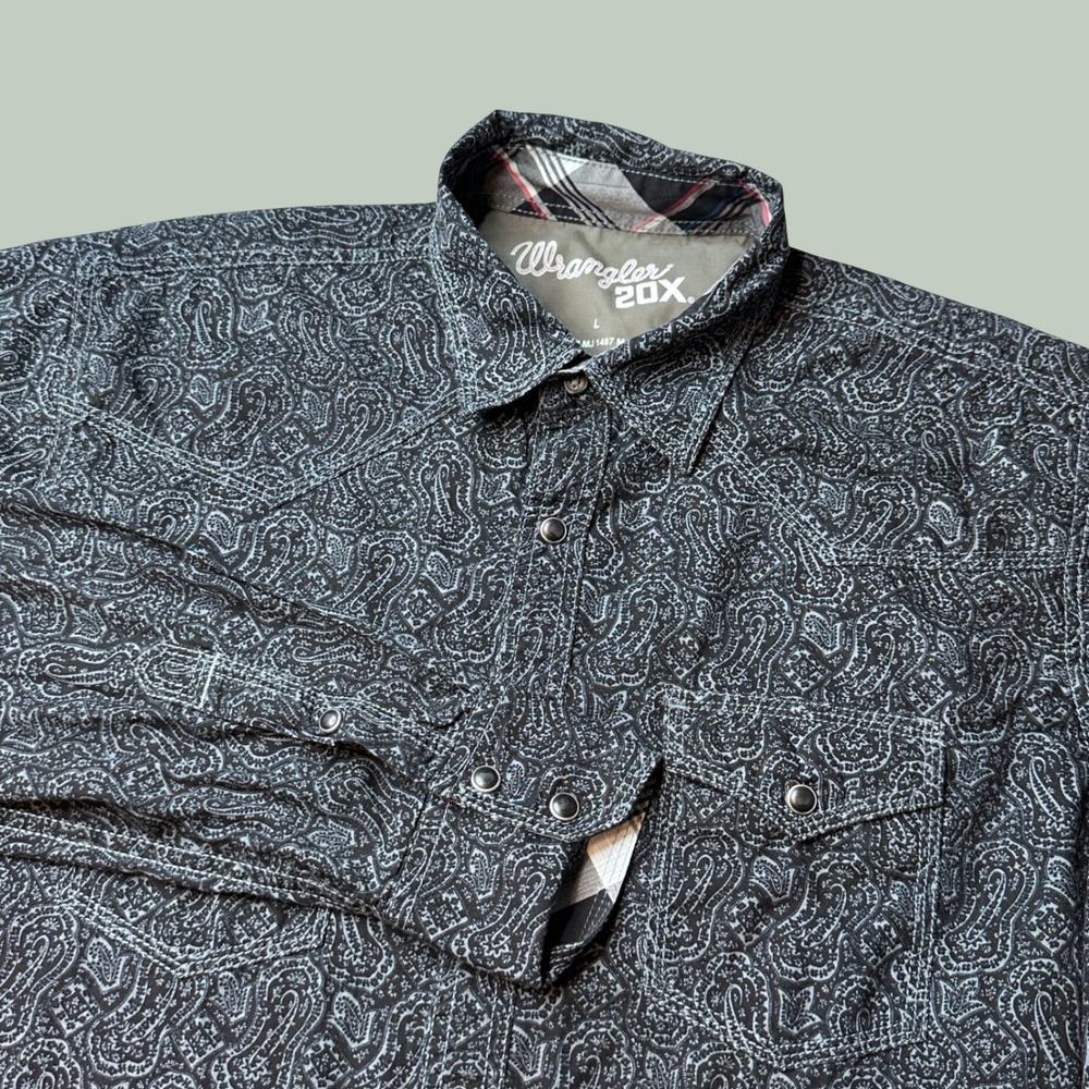 Wrangler 20X Shirt Mens Large MJ1497M Black Paisley Western Pearl Snap Button Up